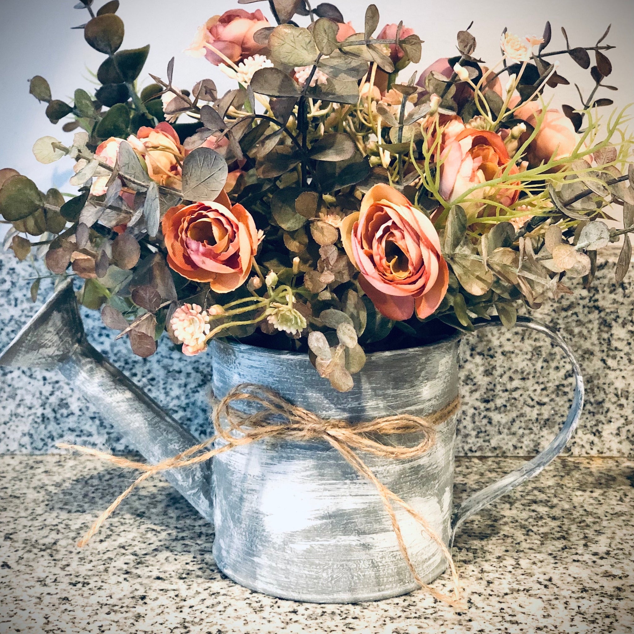 Fall eucalyptus and ranunculus floral arrangement in watering can, Far –  The Little Rustic Farm