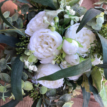 Load image into Gallery viewer, White peony boutonniere, White flowers with greenery boutonnieres, Classic wedding boutonnieres