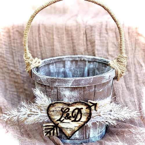Flower girl basket personalized with pampas grass - Boho wedding basket custom - Boho rustic wedding decor