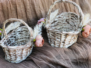 Flower girl basket white - Pampas grass wedding decor - Set of 2 flower girl baskets rustic