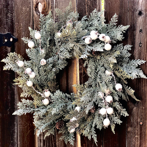 Winter wreath for screen door, Glittered wreath Christmas, Cedar wreath artificial, Simple greenery wreath, Winter wonderland decor wreath