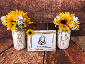 Sunflower wedding centerpieces Sunflower centerpieces Mason jar centerpieces distressed  Teal and brown wedding decorations