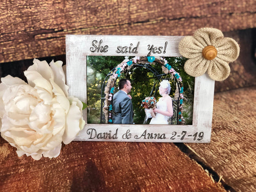 Engagement gifts for couple Rustic bridal shower decorations Engagement photo frame Engagement party decorations