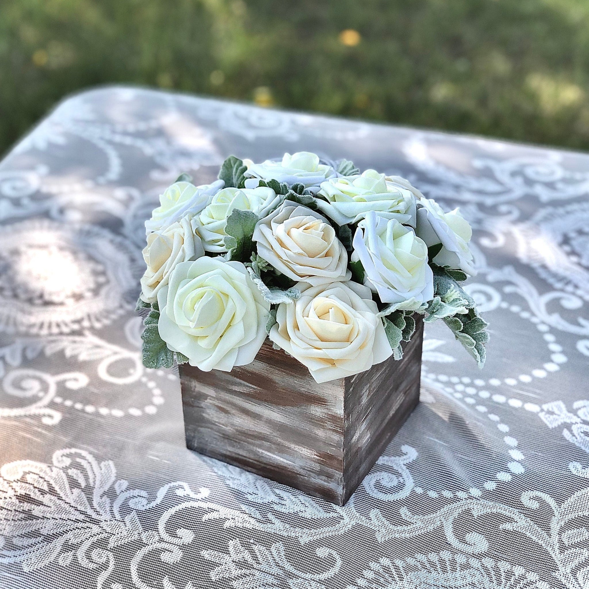 10 Flower Box Centerpieces  Flower box centerpiece, Wedding centerpieces, Wooden  box centerpiece
