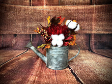 Load image into Gallery viewer, Farmhouse galvanized watering can - Fall farmhouse decor for kitchen- Small fall centerpiece for table - Fall decor for mantle- Metal decor