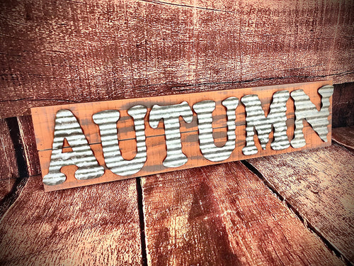 Autumn farmhouse sign for wall-Fall wall decor-Fall decorations-Corrugated tin wall sign-Burnt orange fall decor-Primitive metal fall decor