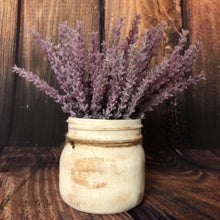 Load image into Gallery viewer, White small mason jar for tiered tray with lavender | Lavender rustic wedding centerpieces for tables | Lavender in mason jars decor |