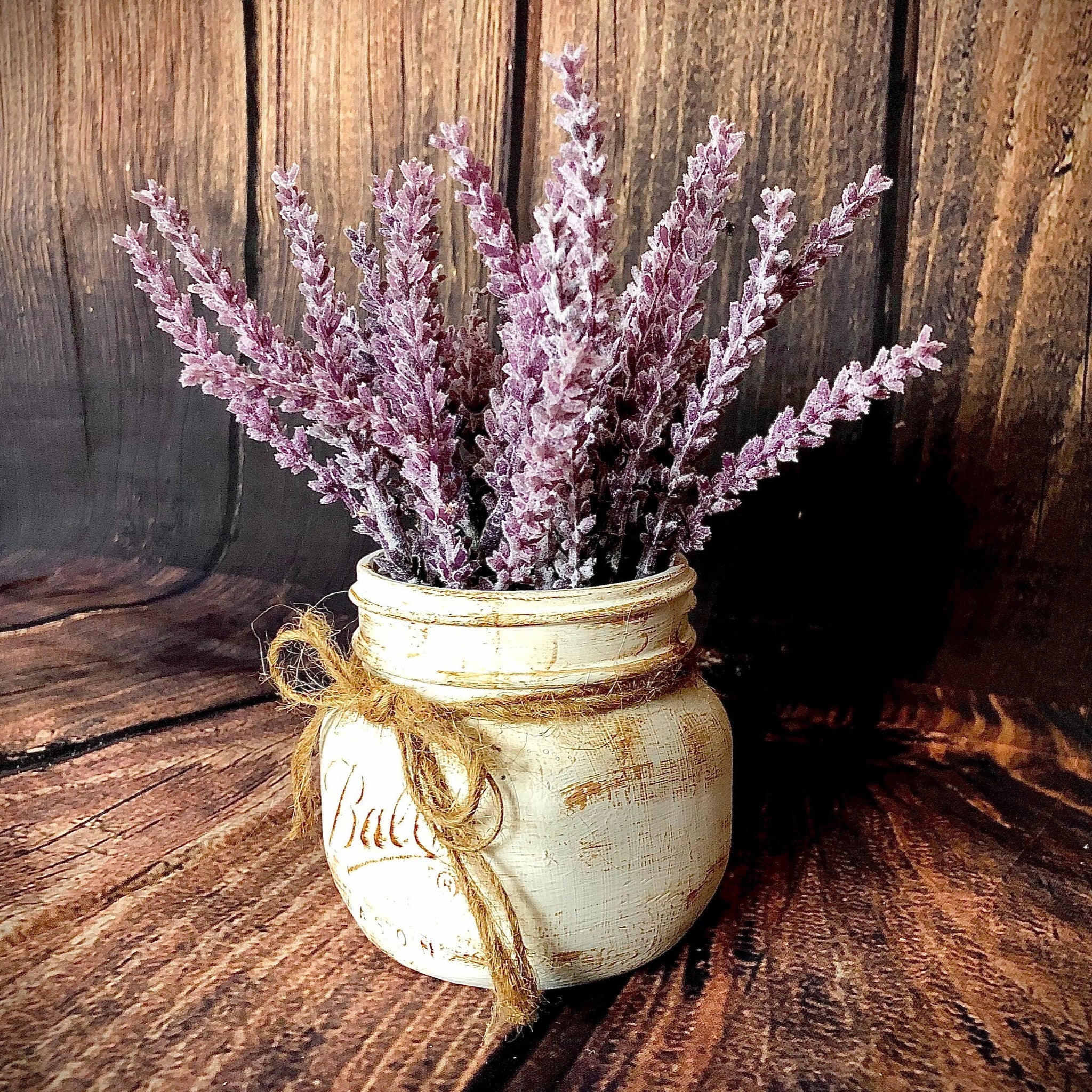 White small mason jar for tiered tray with lavender
