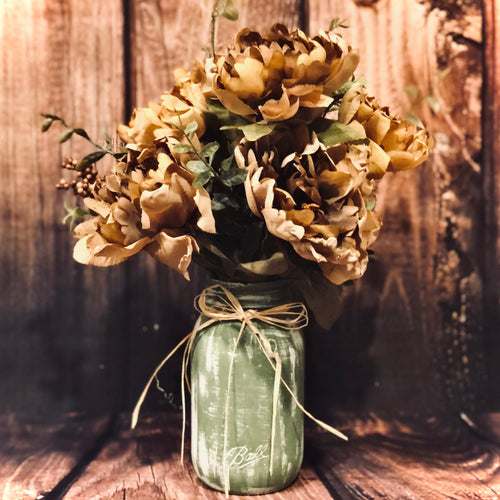 Dried artificial peony bouquet with berries and greenery | Fall wedding decor centerpieces | Vase filler | Fall wedding flowers in mason jar